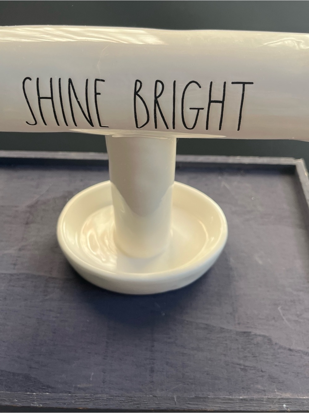 Rae Dunn White "SHINE BRIGHT" Ceramic Jewelry T-Bar